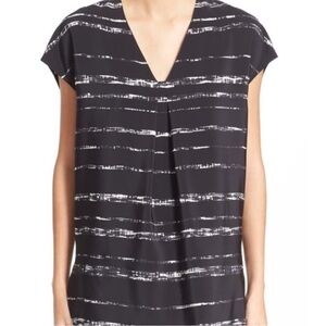 Vince Women’s Shadow Stripe Silk Tunic Top Black/White Medium Sleeveless Long